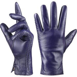 Women's Genuine Sheepskin Leather Gloves Winter Warm  Driving Gloves Purple